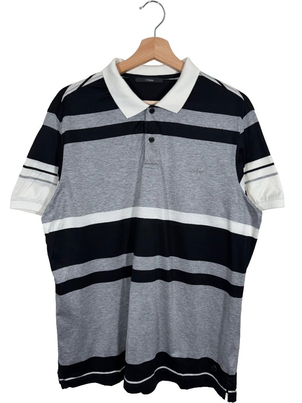 Z Zegna 100% Cotton Short Sleeve Striped Small Logo Polo Shirt men's size L